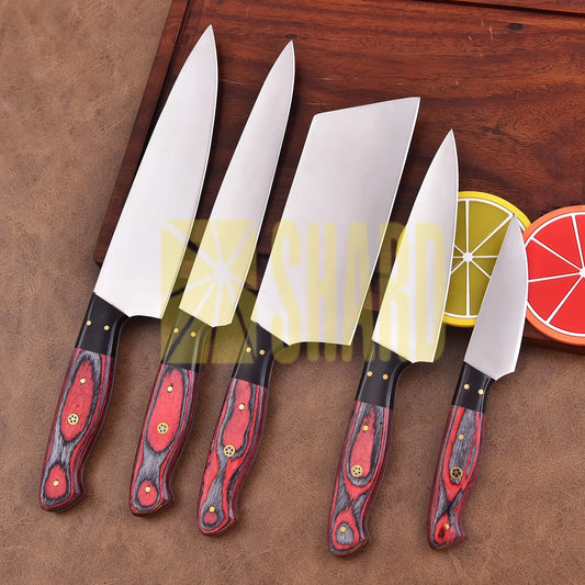 Inferna Veil โ 5-Piece Hand-Forged Damascus Clear Blade Chef Knife Set by Shard Blade