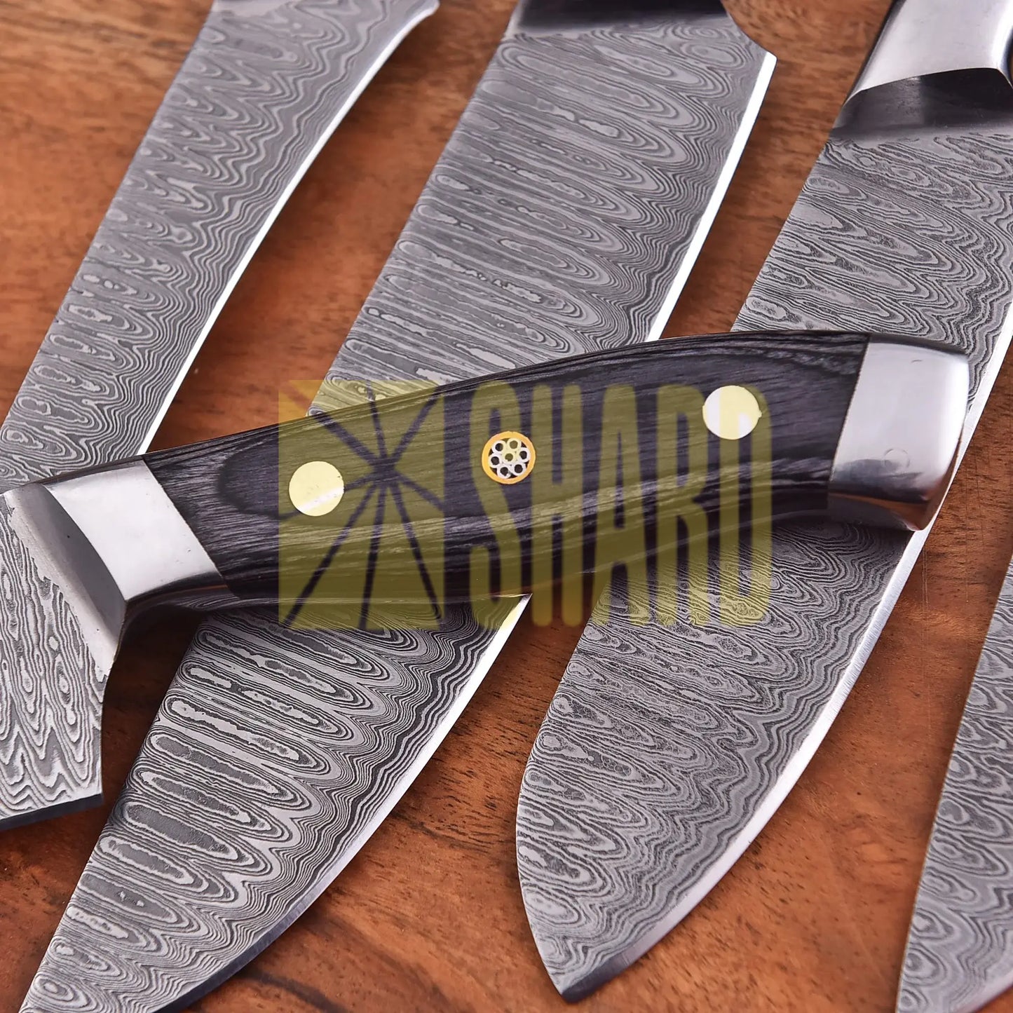 Obsidian Rain – 5-Piece Hand-Forged Damascus Raindrop Chef Knife Set by Shard Blade