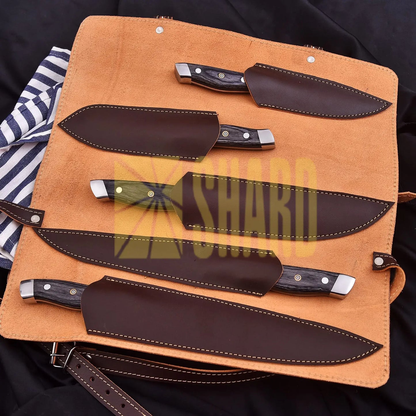 Obsidian Rain – 5-Piece Hand-Forged Damascus Raindrop Chef Knife Set by Shard Blade