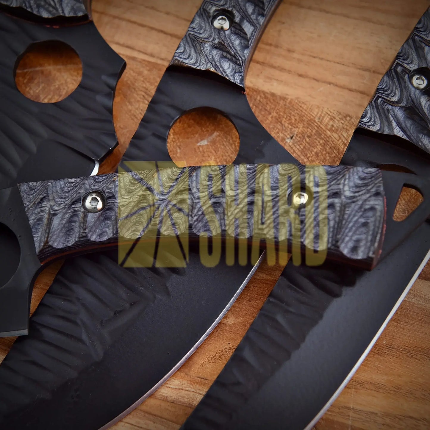 Shard Blade™ Black Ember Series – 4-Piece High Carbon Steel Chef Knife Set with Leather Roll