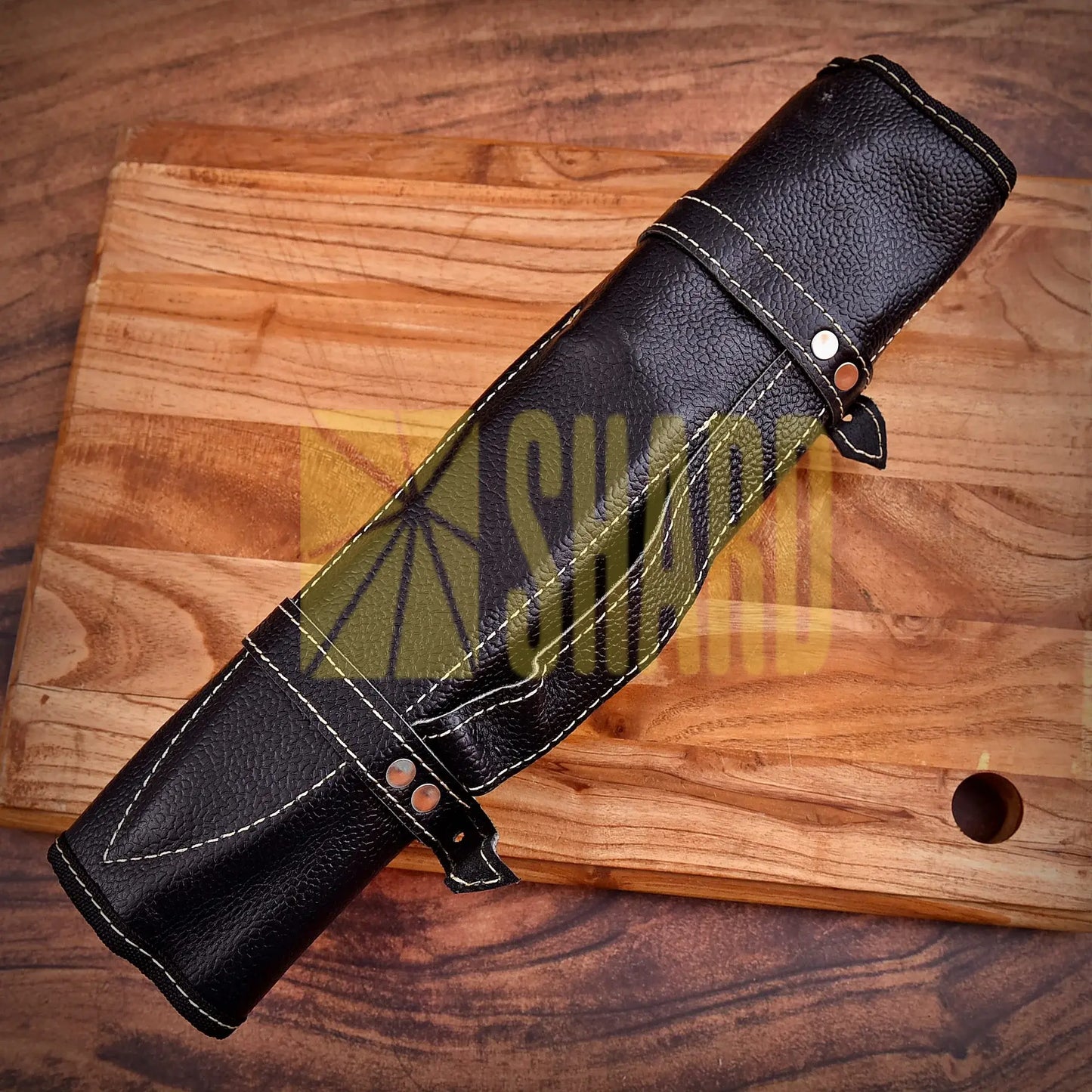 Shard Blade™ Black Ember Series – 4-Piece High Carbon Steel Chef Knife Set with Leather Roll