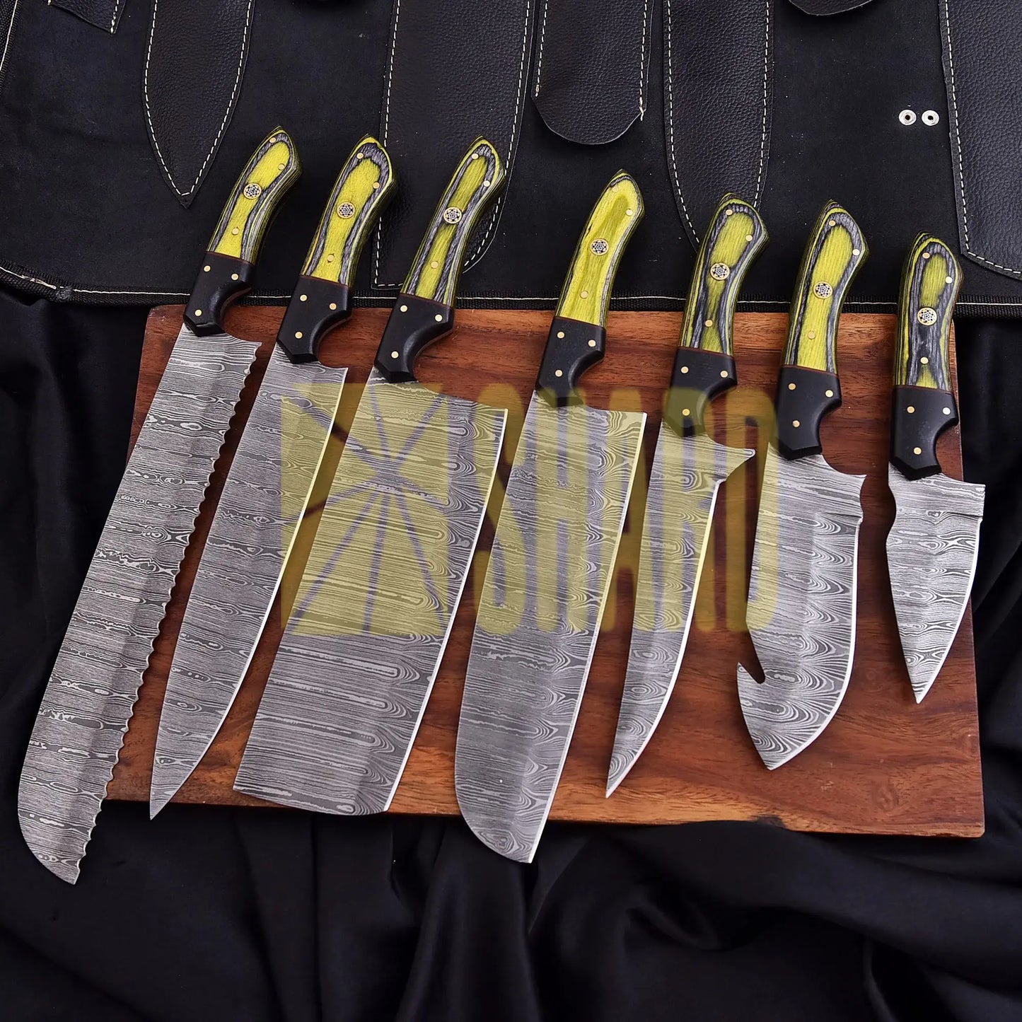 The Hornet Collection – 7-Piece Hand-Forged Damascus Steel Chef Knife Set
