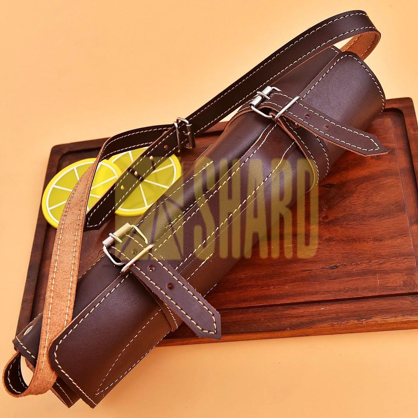 Shard Blade™ Eclipse Edge – 5-Piece Damascus Steel Chef Knife Set with Black Wood Handles & Leather Roll