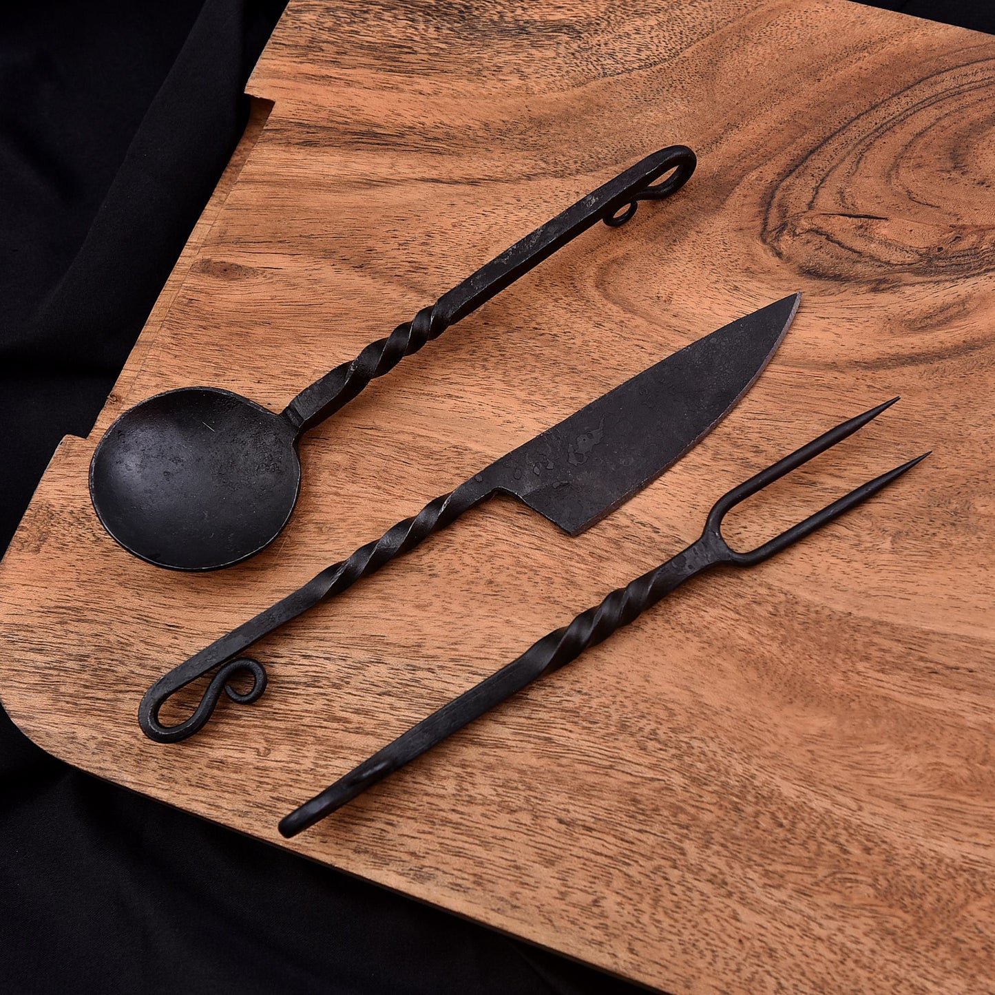 Shard Blade "Hearth Born Set" – Hand-Forged Blacksmith Utility Knife, Fork & Spoon Set