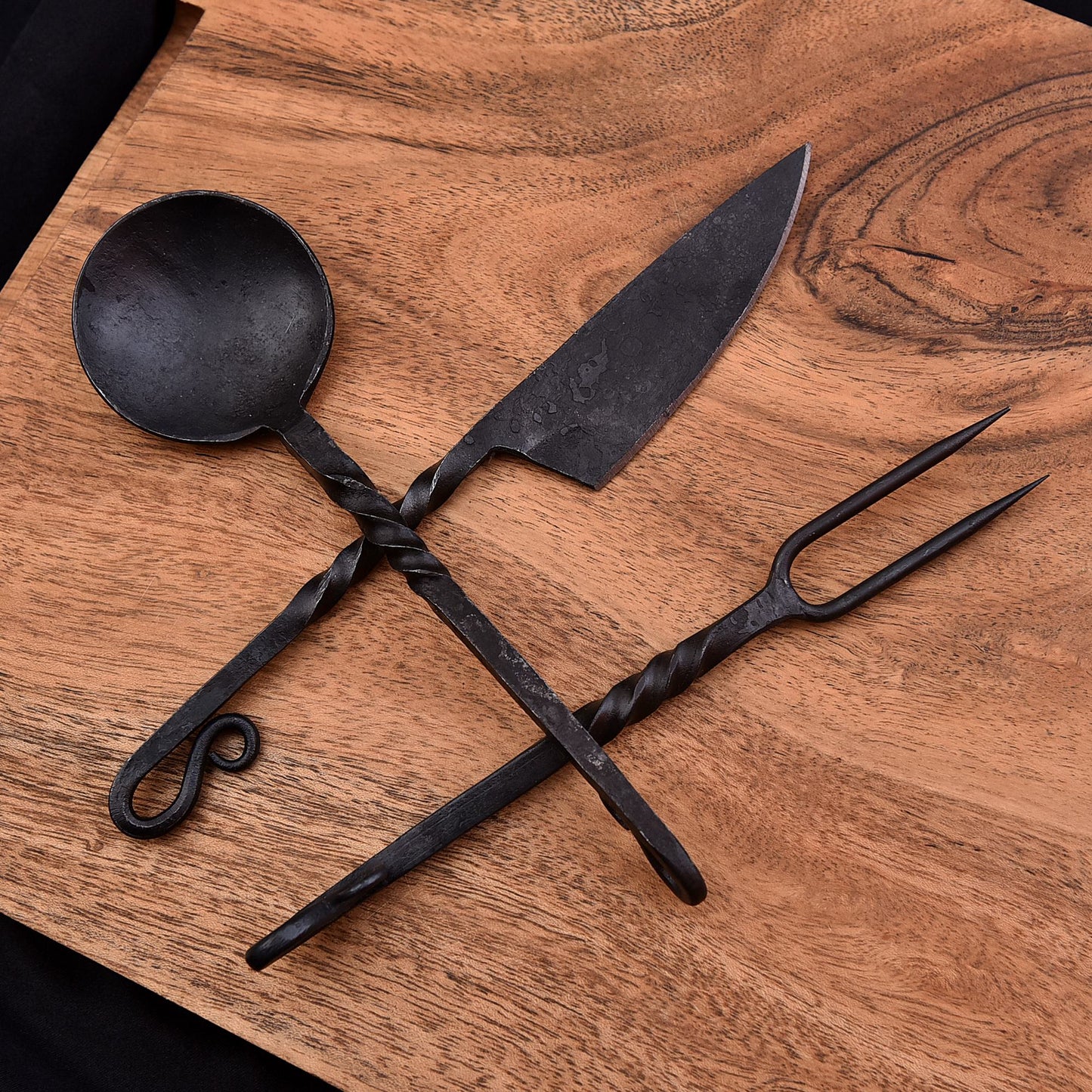 Shard Blade "Hearth Born Set" – Hand-Forged Blacksmith Utility Knife, Fork & Spoon Set