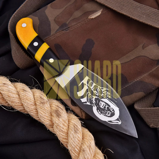 Halloween Freddy – Wasp Pattern Damascus Skinner Blade with Leather Carrying Case