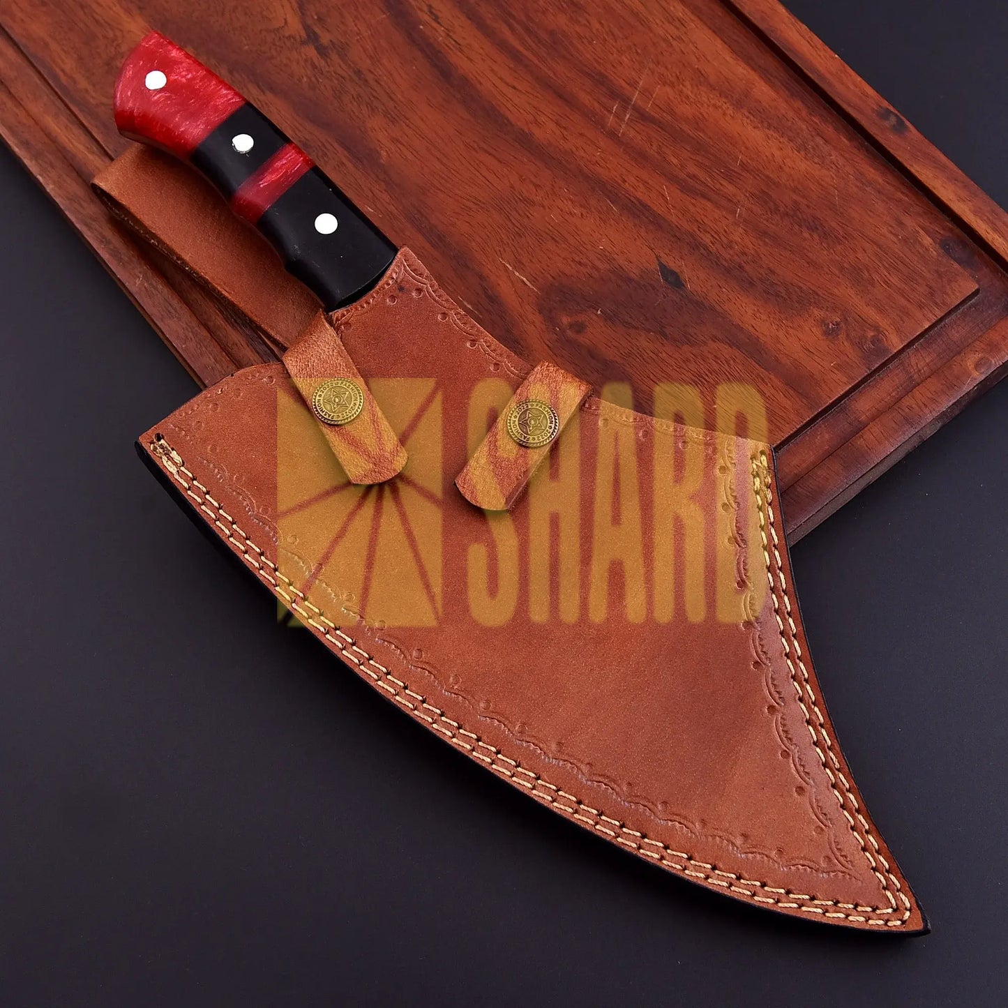 Shard Blade™ Tiger’s Roar — Hand-Forged Carbon Steel Cleaver Knife with Leather Sheath