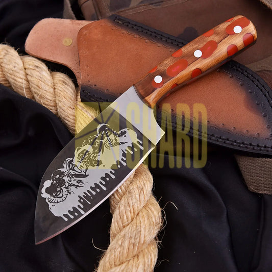 Shard Blade Ember Cleaver – Carbon Steel Bloody Clever with Natural Wood & Orange Resin Handle