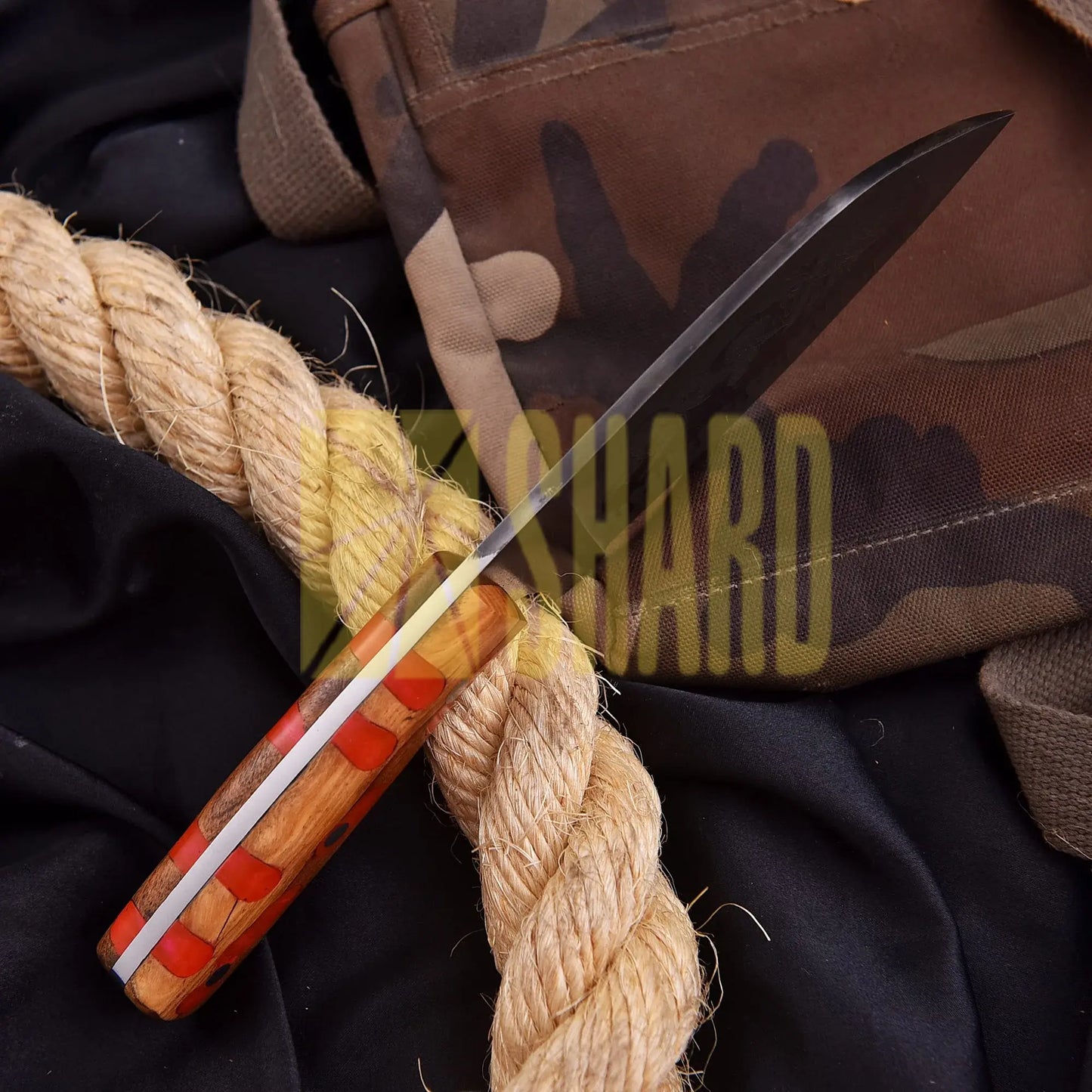 Shard Blade Ember Cleaver – Carbon Steel Bloody Clever with Natural Wood & Orange Resin Handle