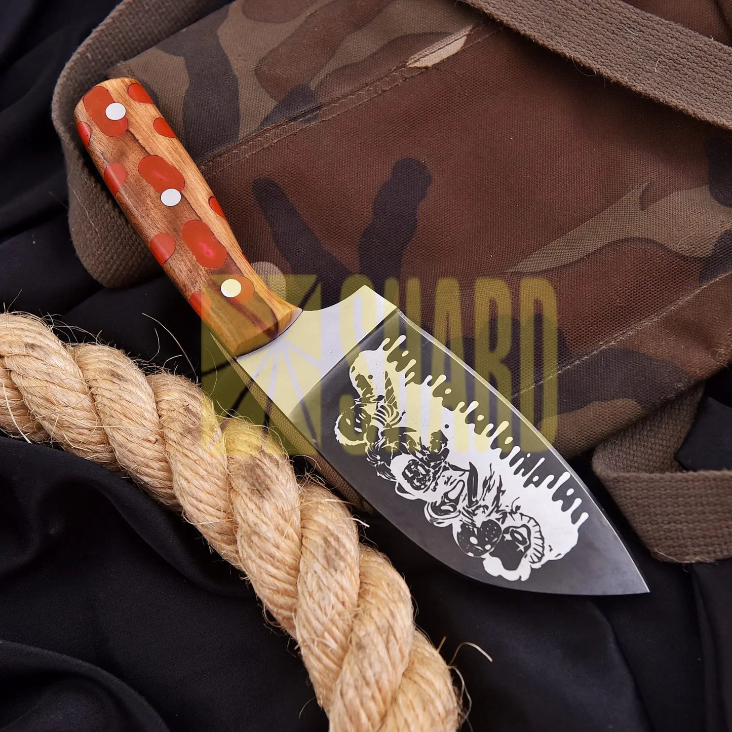 Shard Blade Ember Cleaver – Carbon Steel Bloody Clever with Natural Wood & Orange Resin Handle
