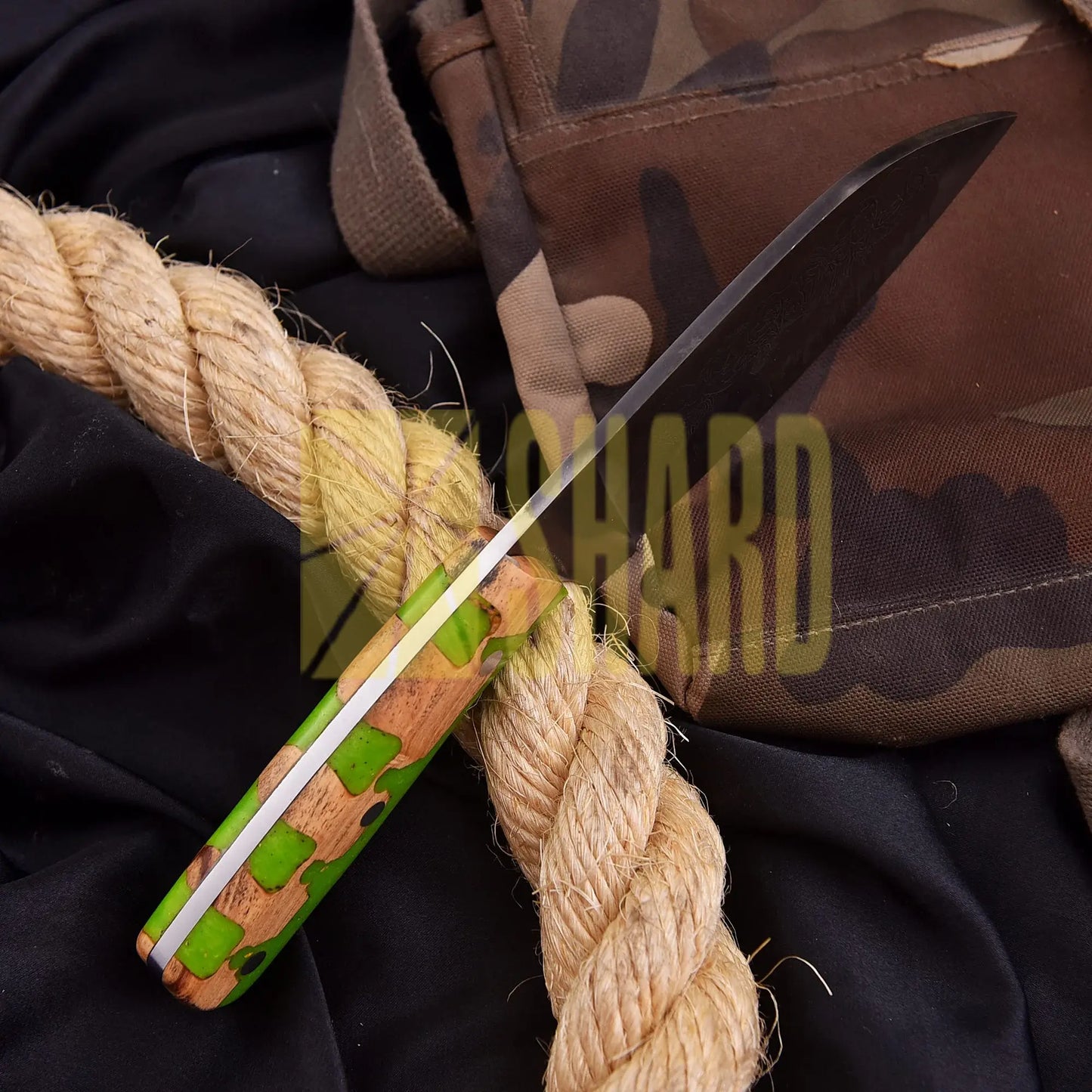 Shard Blade Verdant Cleaver – Carbon Steel Bloody Clever with Natural Wood & Green Resin Handle