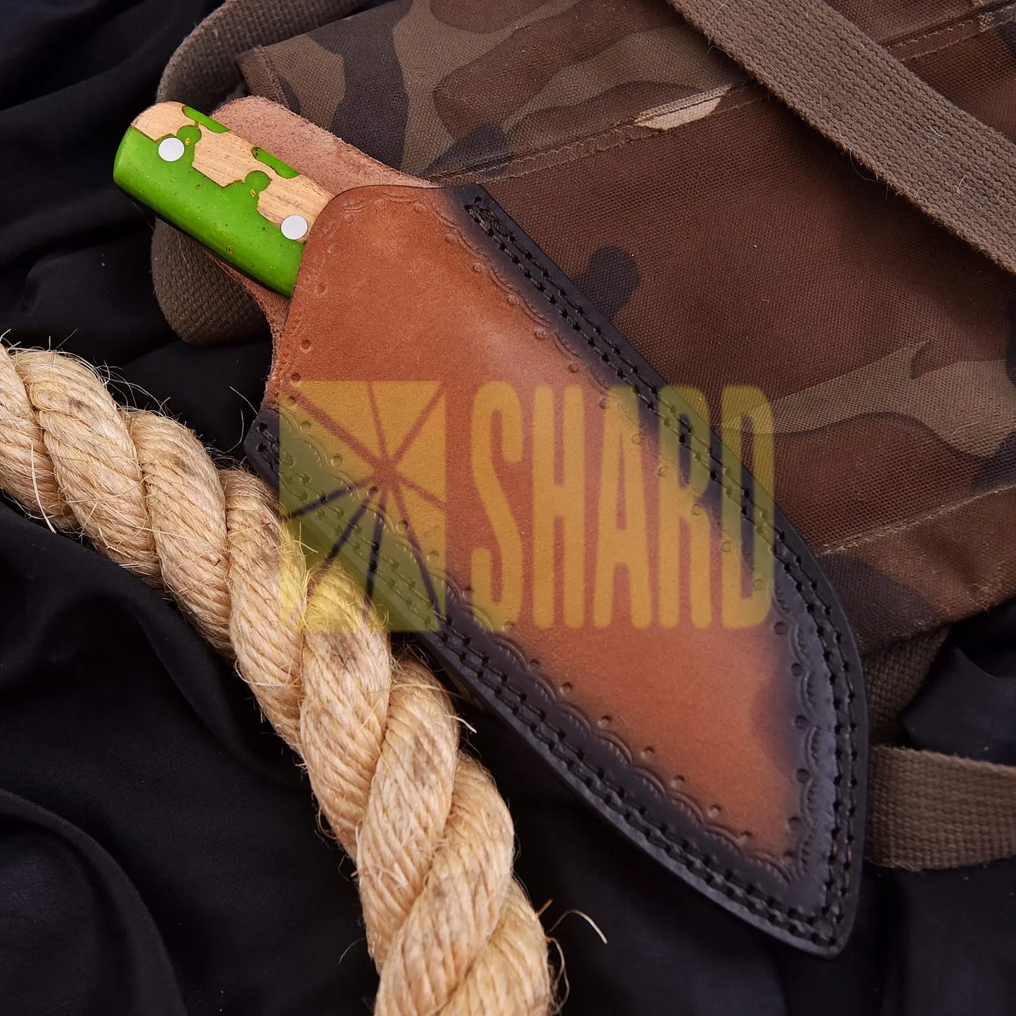 Shard Blade Verdant Cleaver – Carbon Steel Bloody Clever with Natural Wood & Green Resin Handle
