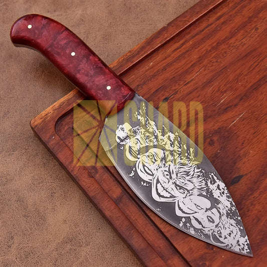 Shard Blade “Culinary Carnival Clowns” Skinner – 1095 Carbon Steel with Blood-Red Resin Handle