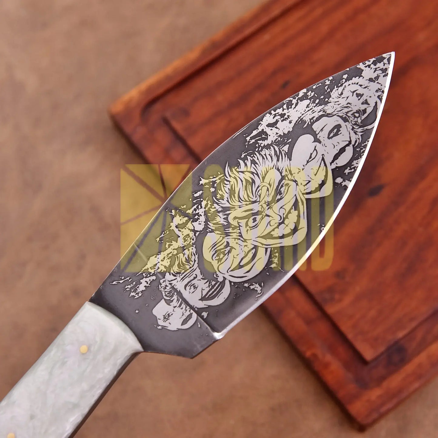 Shard Blade “Jester’s Fang” Halloween Cleaver/Skinner Knife – 1095 Carbon Steel with Mother of Pearl Acrylic Handle