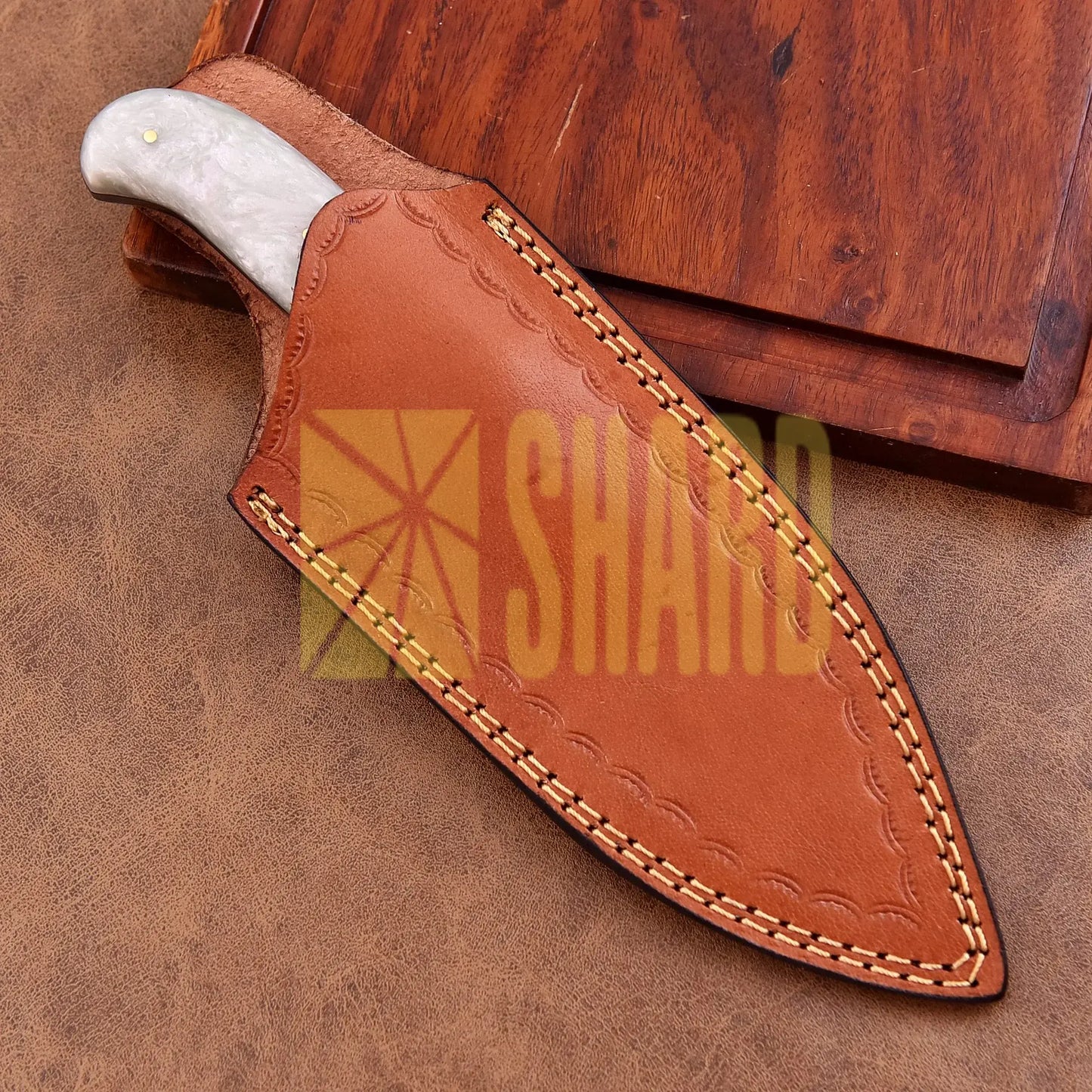 Shard Blade “Jester’s Fang” Halloween Cleaver/Skinner Knife – 1095 Carbon Steel with Mother of Pearl Acrylic Handle