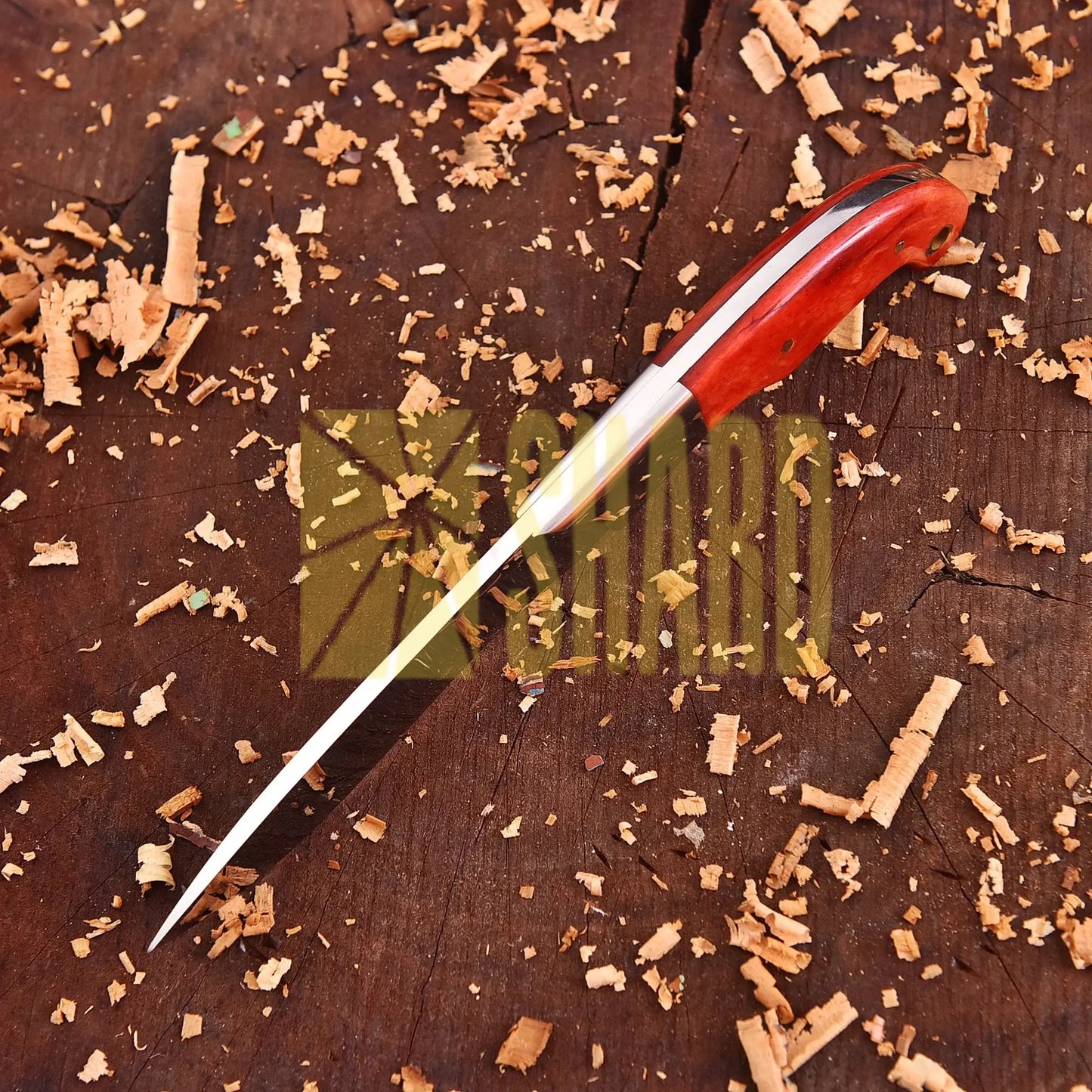 Clear steel kitchen tool with orange wood handle and bolster – The Embercrest Companion