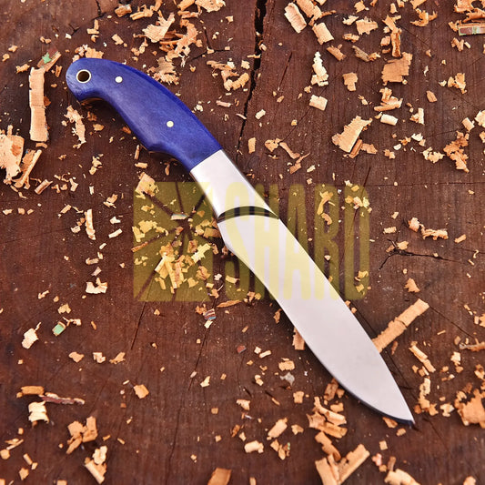 Handcrafted clear steel kitchen tool with sapphire resin handle – The Sapphire Grace by Shard Blade