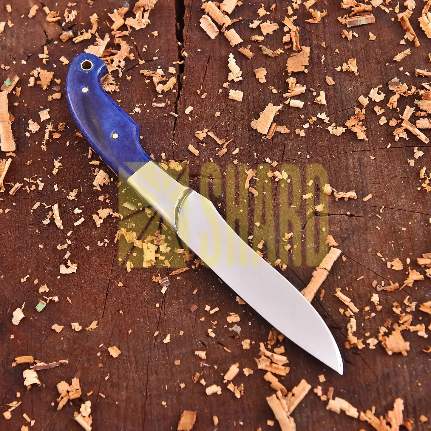 Handcrafted clear steel kitchen tool with sapphire resin handle – The Sapphire Grace by Shard Blade