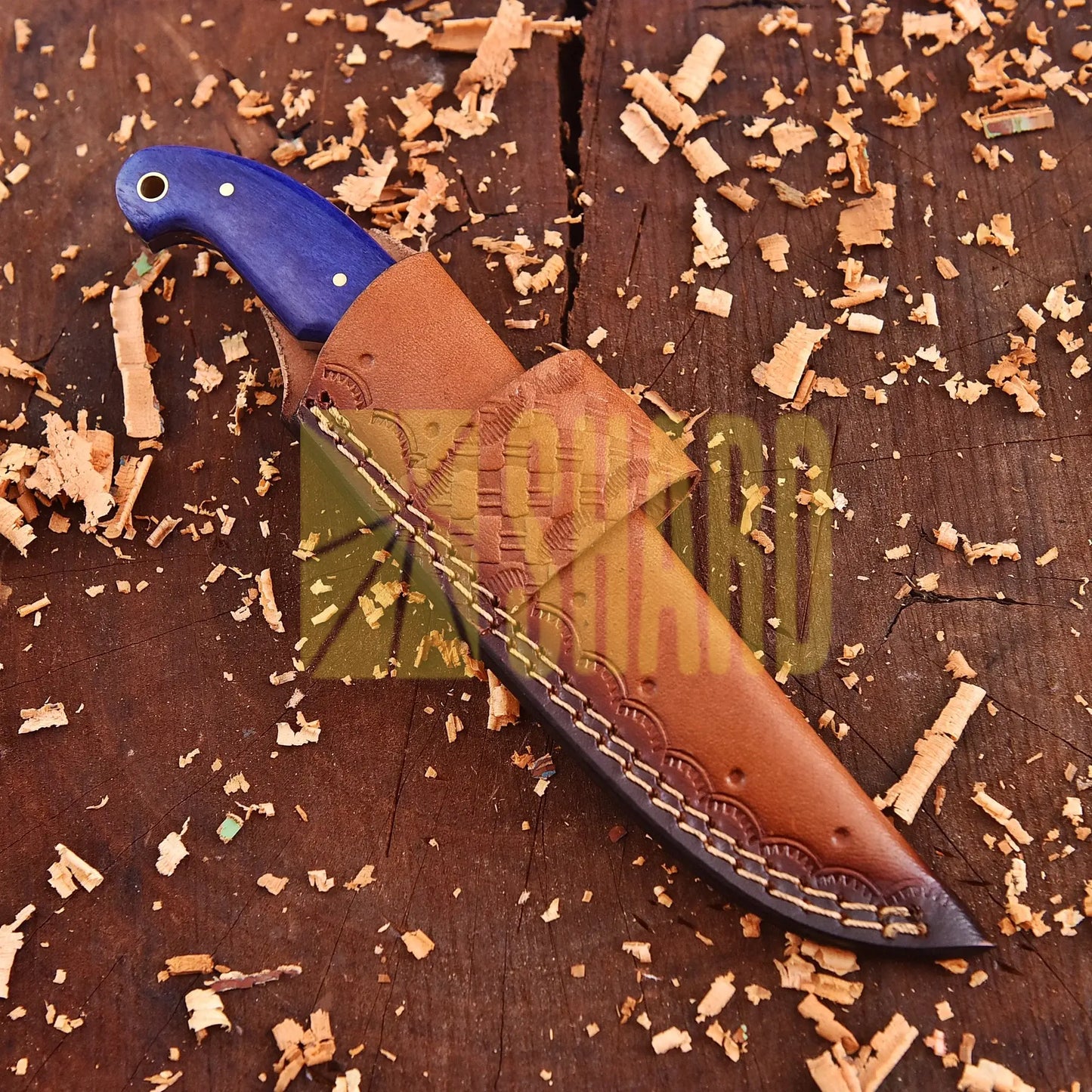 Handcrafted clear steel kitchen tool with sapphire resin handle – The Sapphire Grace by Shard Blade