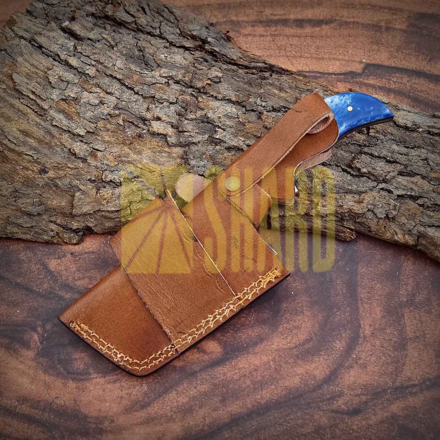 Shard Blade™ Bluehorn Rhino – 8” Hand-Forged Damascus Culinary Cleaver with Blue Dyed Bone Handle