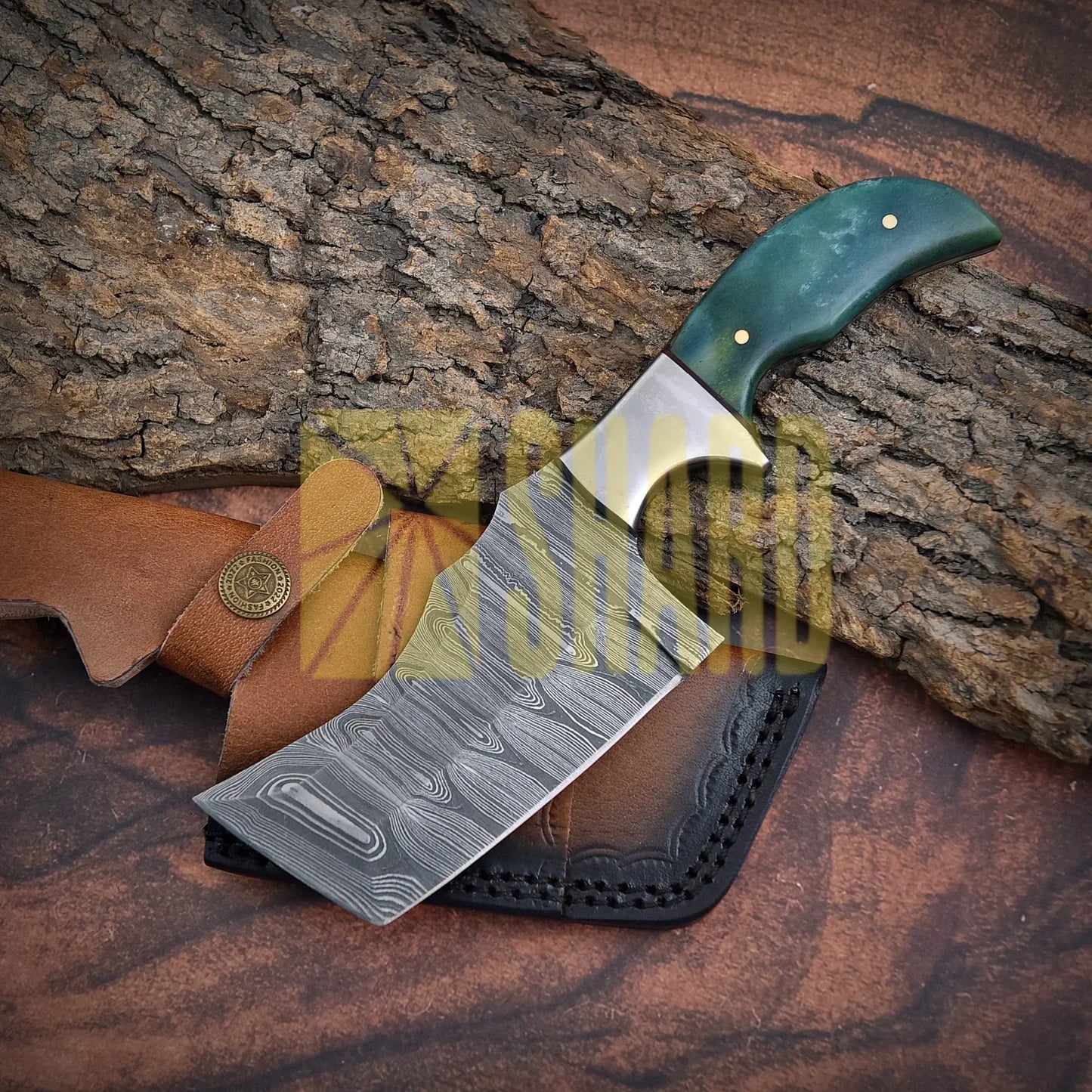 Shard Blade™ Greenhorn Rhino – Damascus Steel Culinary Cleaver with Green Bone Handle