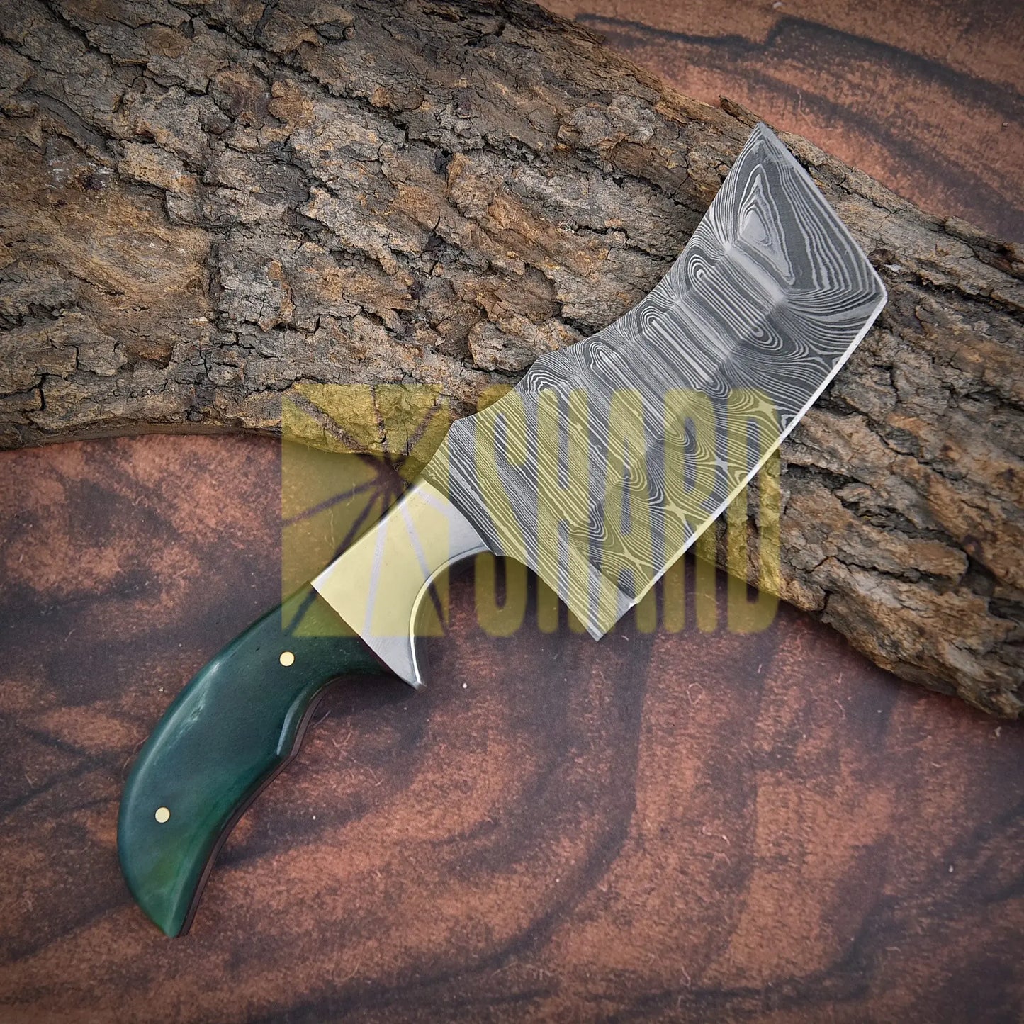 Shard Blade™ Greenhorn Rhino – Damascus Steel Culinary Cleaver with Green Bone Handle