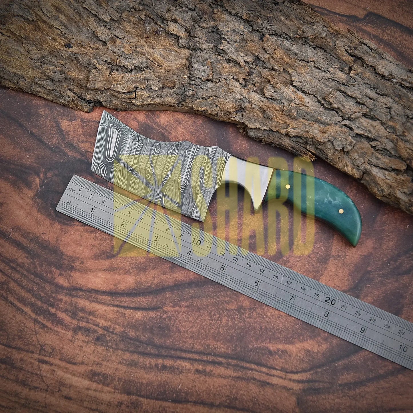 Shard Blade™ Greenhorn Rhino – Damascus Steel Culinary Cleaver with Green Bone Handle