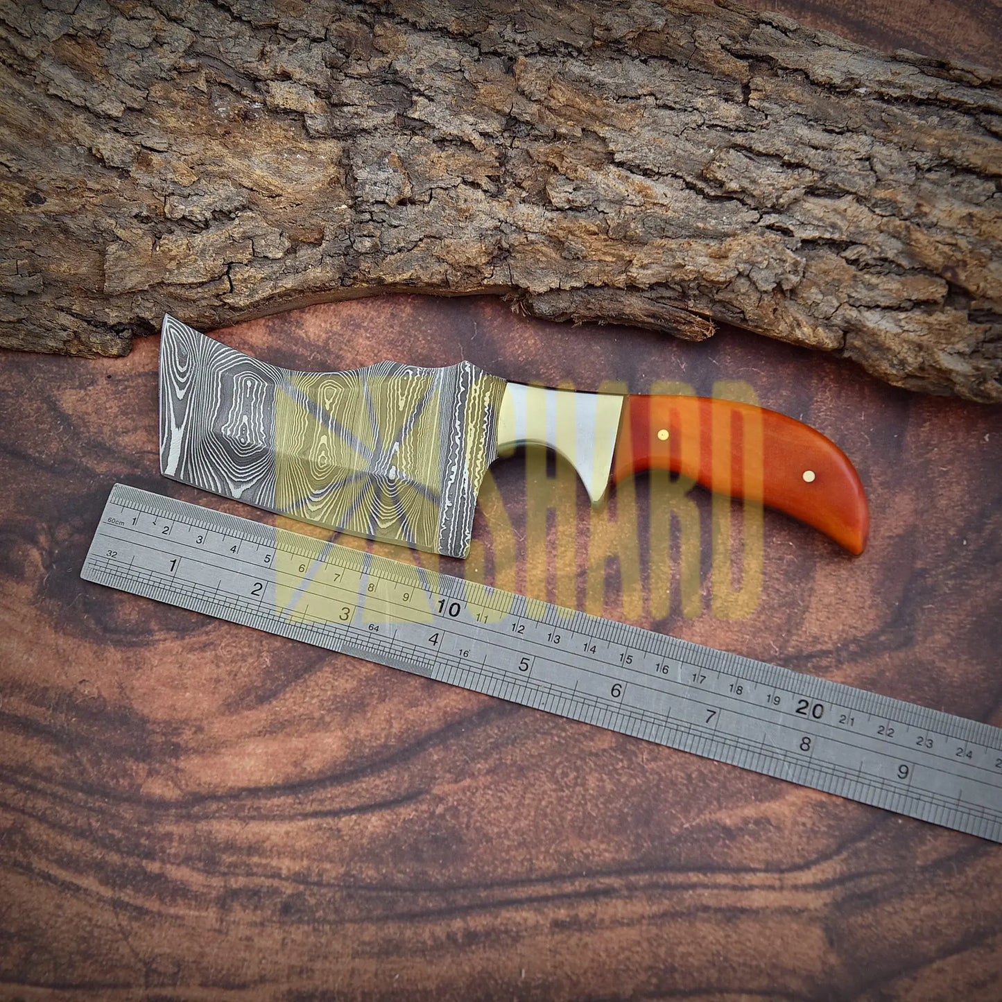 Shard Blade Rhino Tanto – 8’’ Handmade Custom Damascus Steel Cleaver with Distressed Caramel Dyed Bone Handle