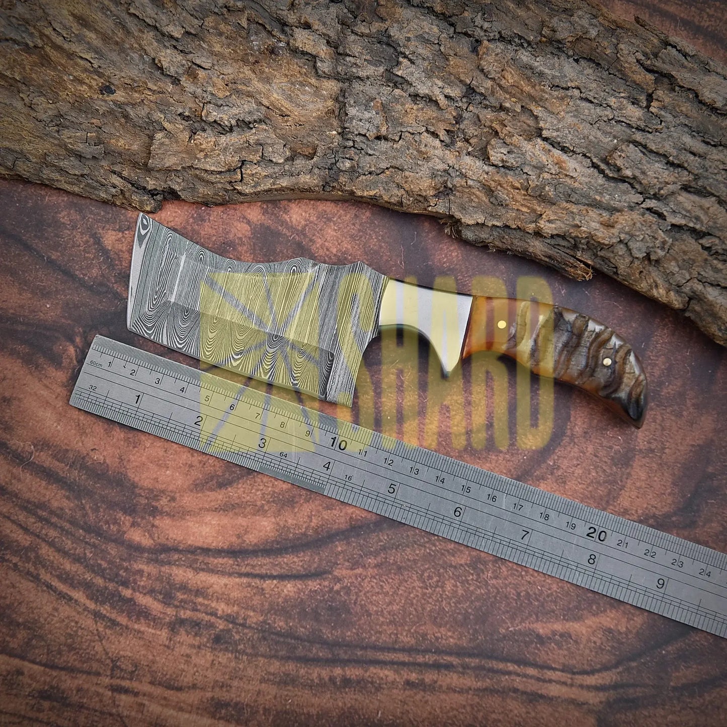 Shard Blade Rhino Tanto – 8’’ Handmade Custom Damascus Steel Cleaver with Natural Wood Handle