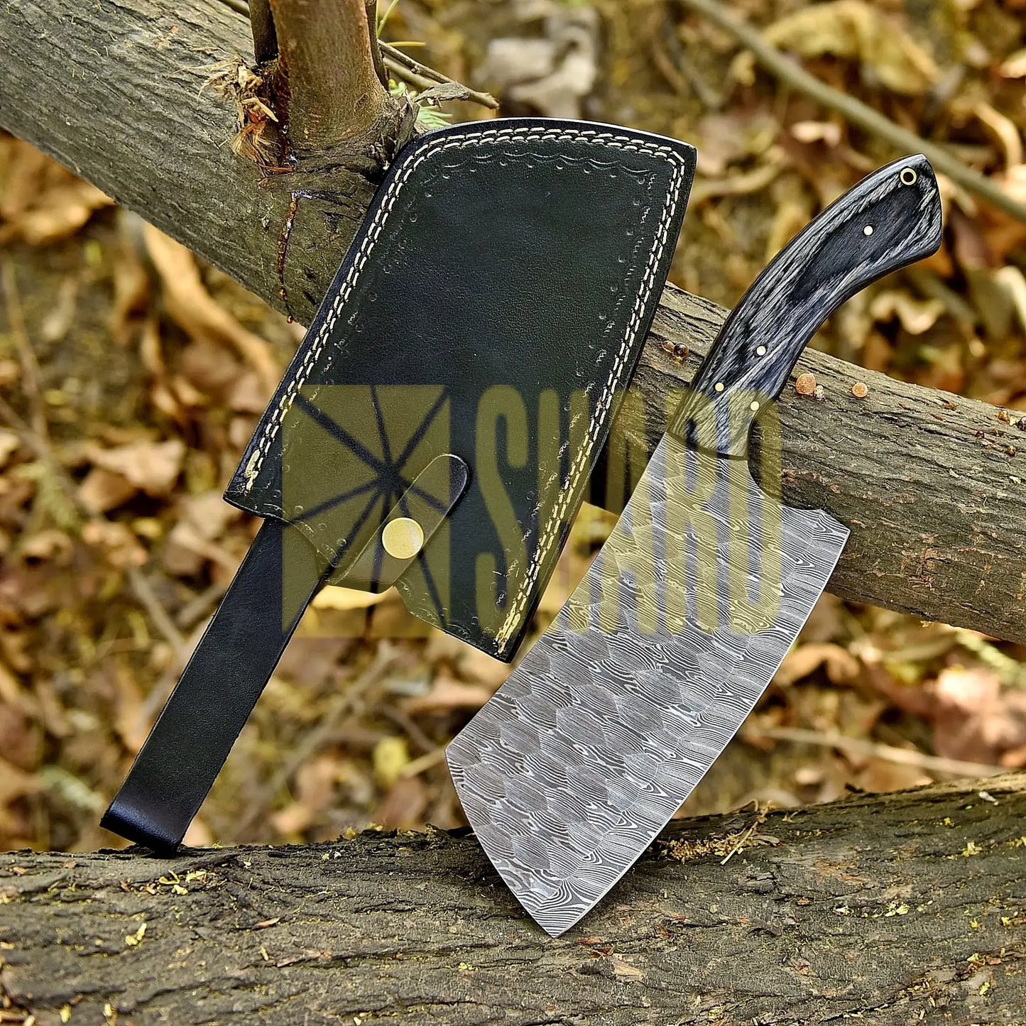 Shard Blade Vanguard – 12” Hand-Forged Hammered Cleaver with Natural Black Wood Handle