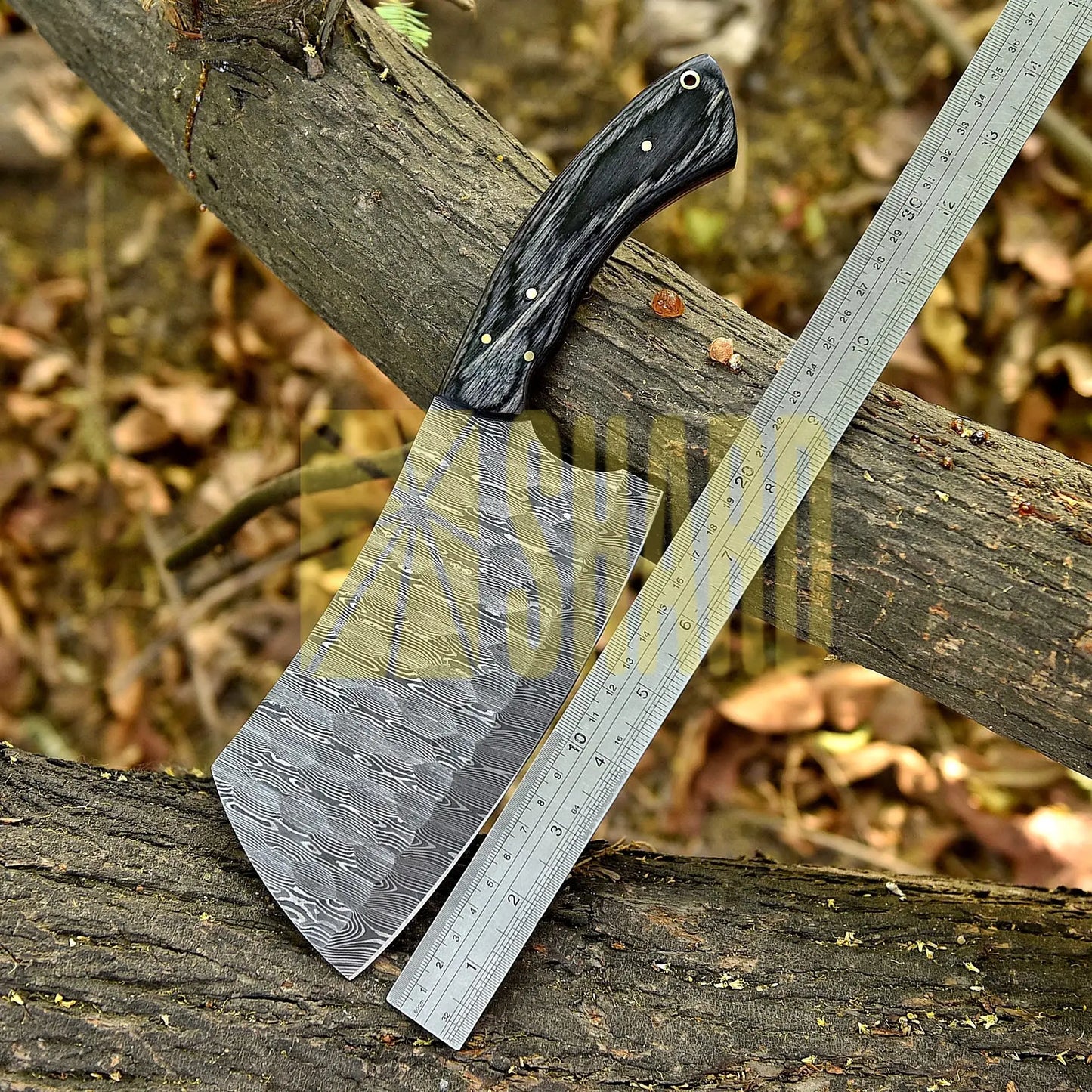 Shard Blade Vanguard – 12” Hand-Forged Hammered Cleaver with Natural Black Wood Handle