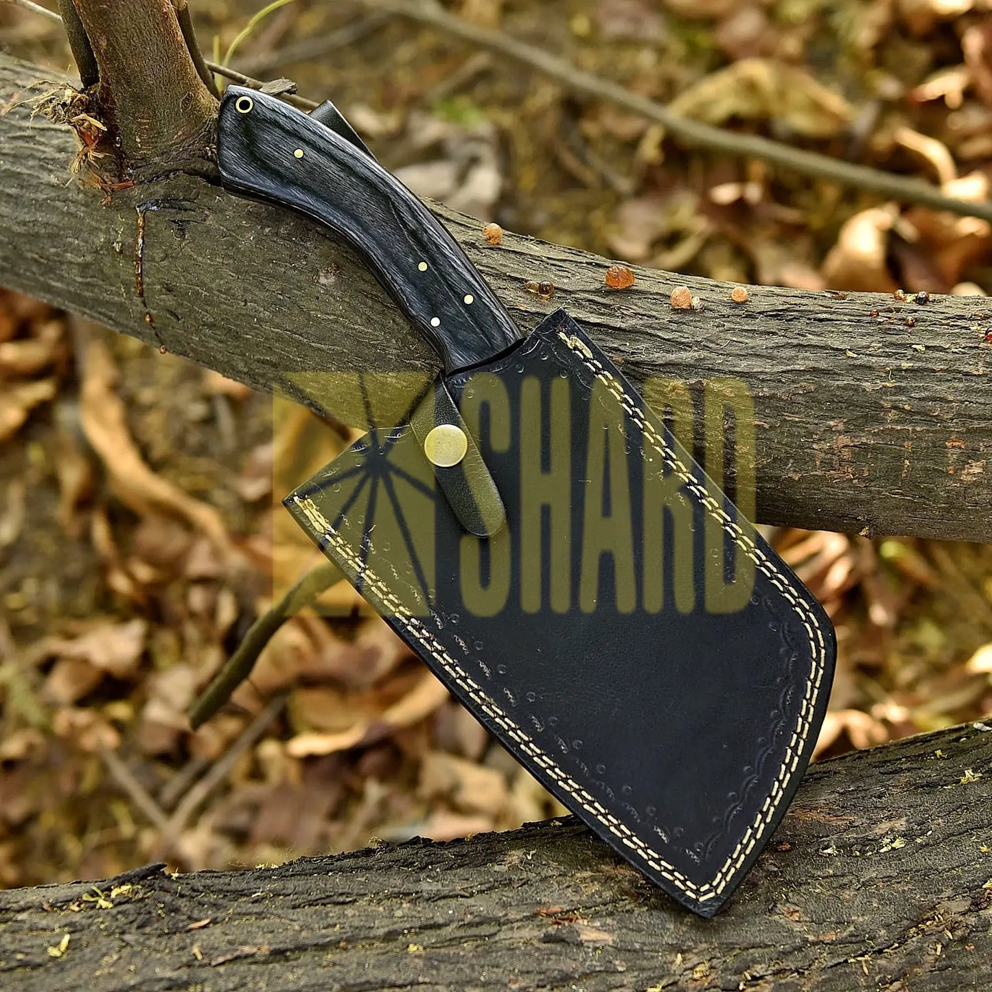Shard Blade Vanguard – 12” Hand-Forged Hammered Cleaver with Natural Black Wood Handle