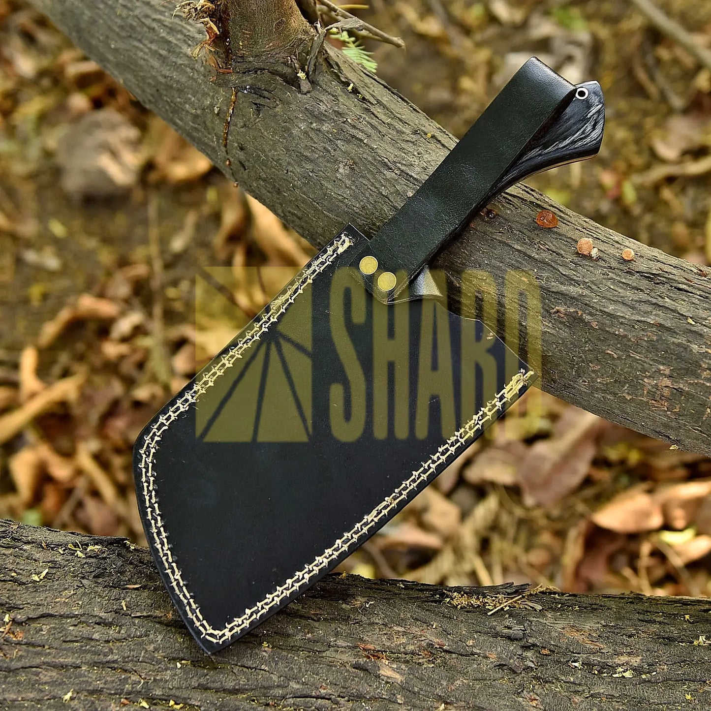 Shard Blade Vanguard – 12” Hand-Forged Hammered Cleaver with Natural Black Wood Handle