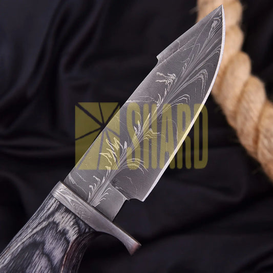Greywood Feather Damascus Collectible with feather-pattern steel and natural grey wood handle