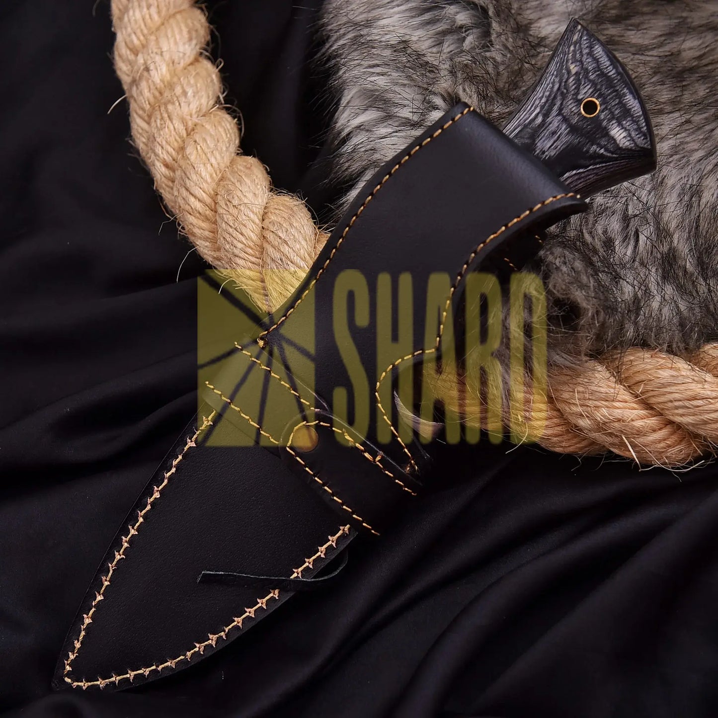 Greywood Feather Damascus Collectible with feather-pattern steel and natural grey wood handle
