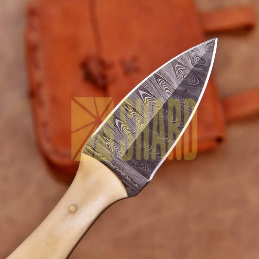 Hand-forged Damascus steel collectible with raindrop pattern and bone handle – Eternal Raindrop gift piece