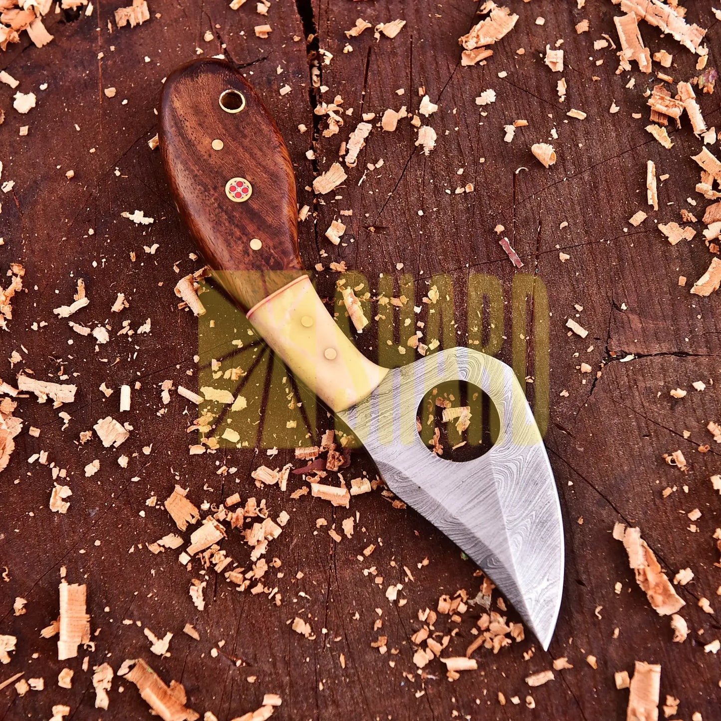 Damascus steel kitchen tool with Forestflare walnut handle and bone bolster – Forestflare by Shard Blade