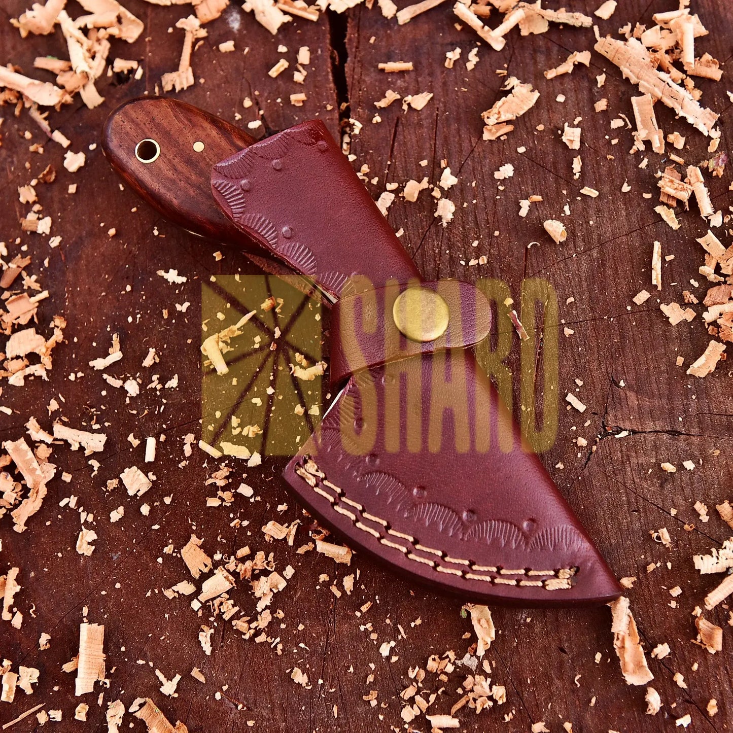 Damascus steel kitchen tool with Forestflare walnut handle and bone bolster – Forestflare by Shard Blade