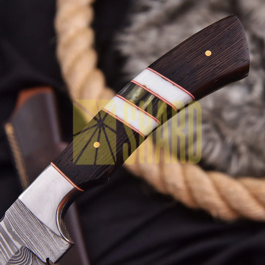 Hand-forged Damascus steel collectible with raindrop pattern, rosewood handle, and steel bolster – Raindrop Mini gift piece