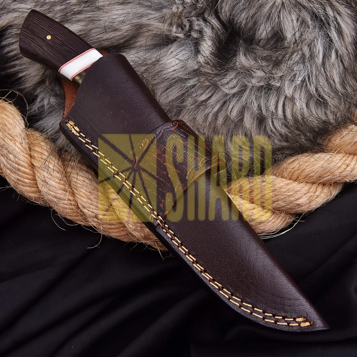 Hand-forged Damascus steel collectible with raindrop pattern, rosewood handle, and steel bolster – Raindrop Mini gift piece