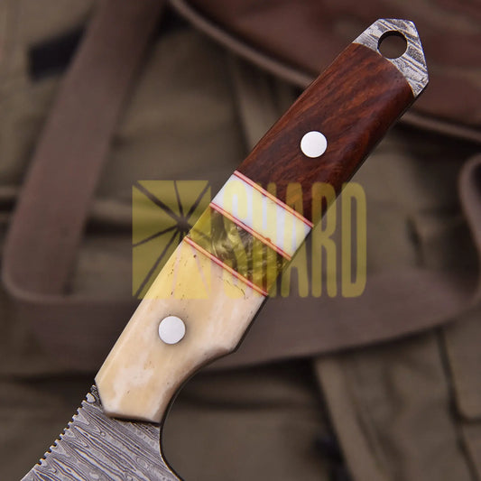 Hand-forged Damascus steel collectible with raindrop pattern and rosewood & bone handle โ Raindrop Harmony gift piece