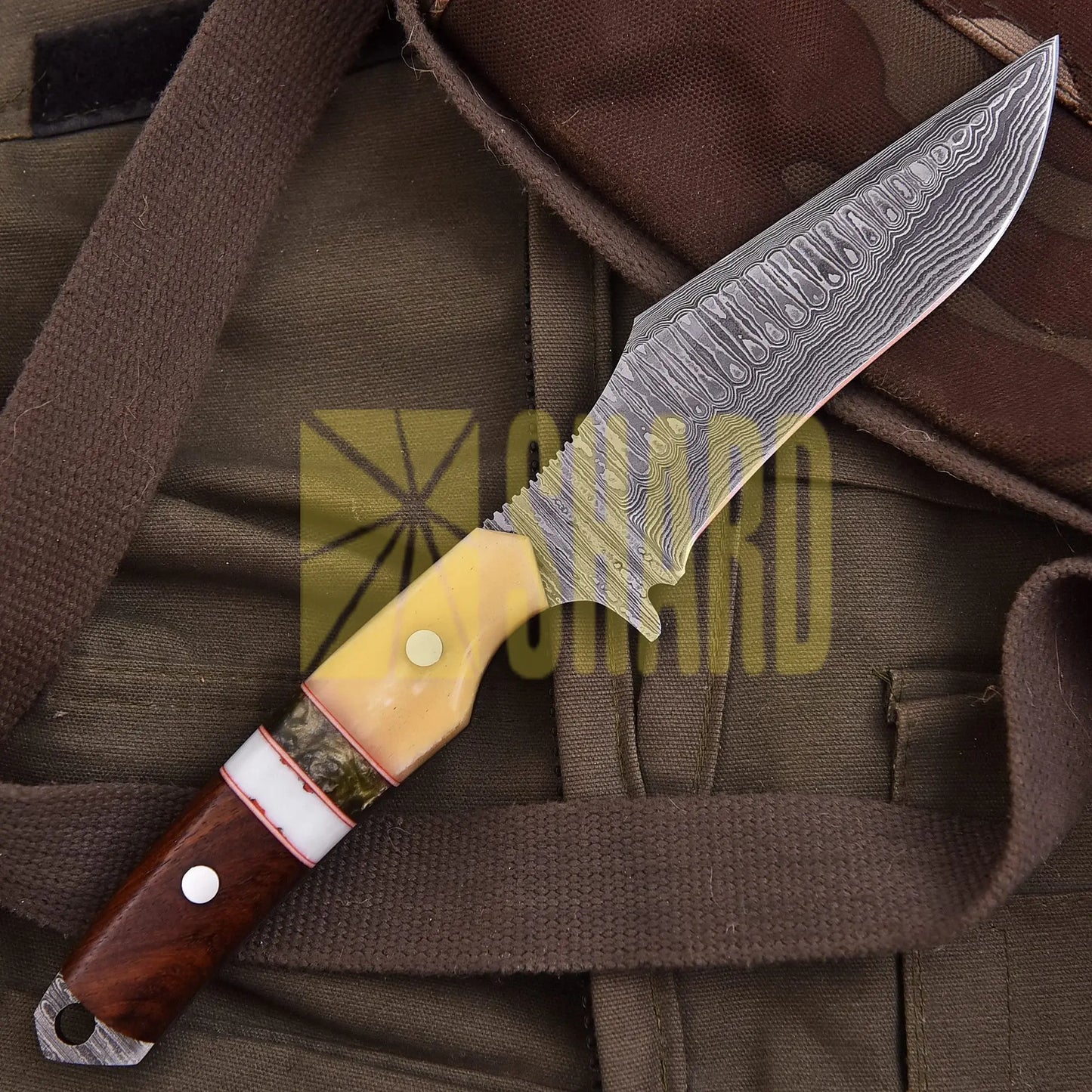 Hand-forged Damascus steel collectible with raindrop pattern and rosewood & bone handle – Raindrop Harmony gift piece