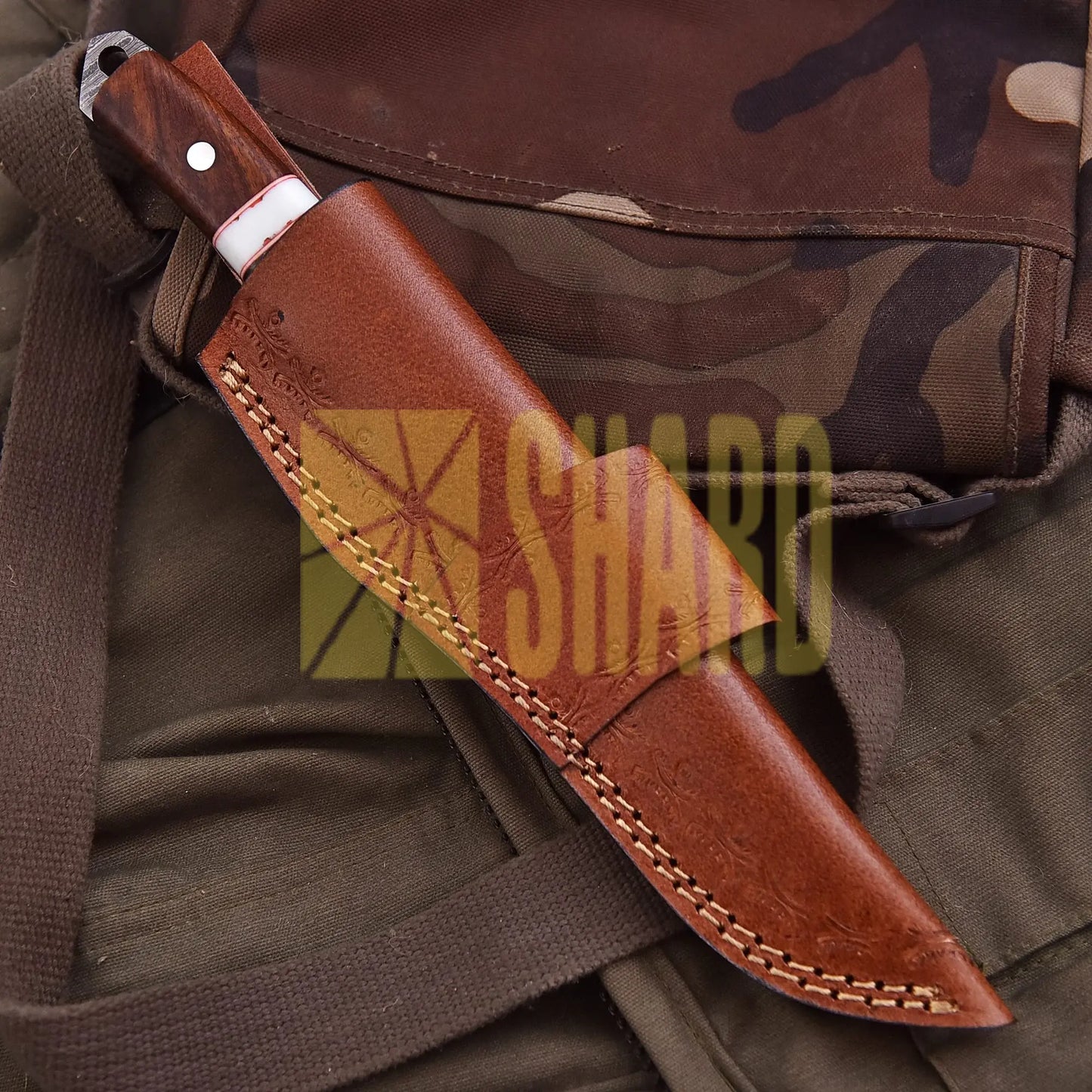 Hand-forged Damascus steel collectible with raindrop pattern and rosewood & bone handle – Raindrop Harmony gift piece