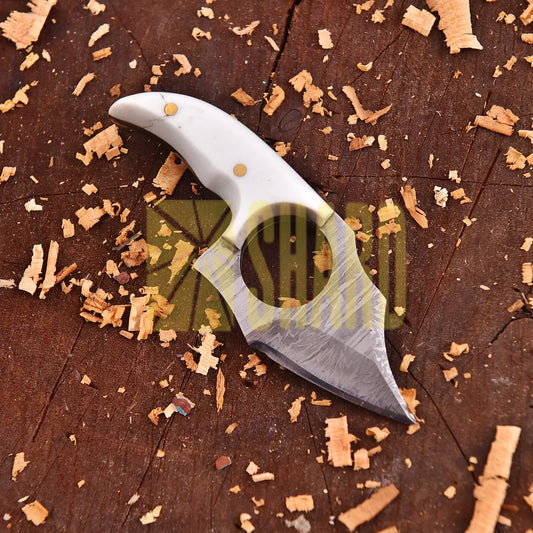 Aurora Pearl Damascus mini outdoor collectible with mother of pearl resin handle