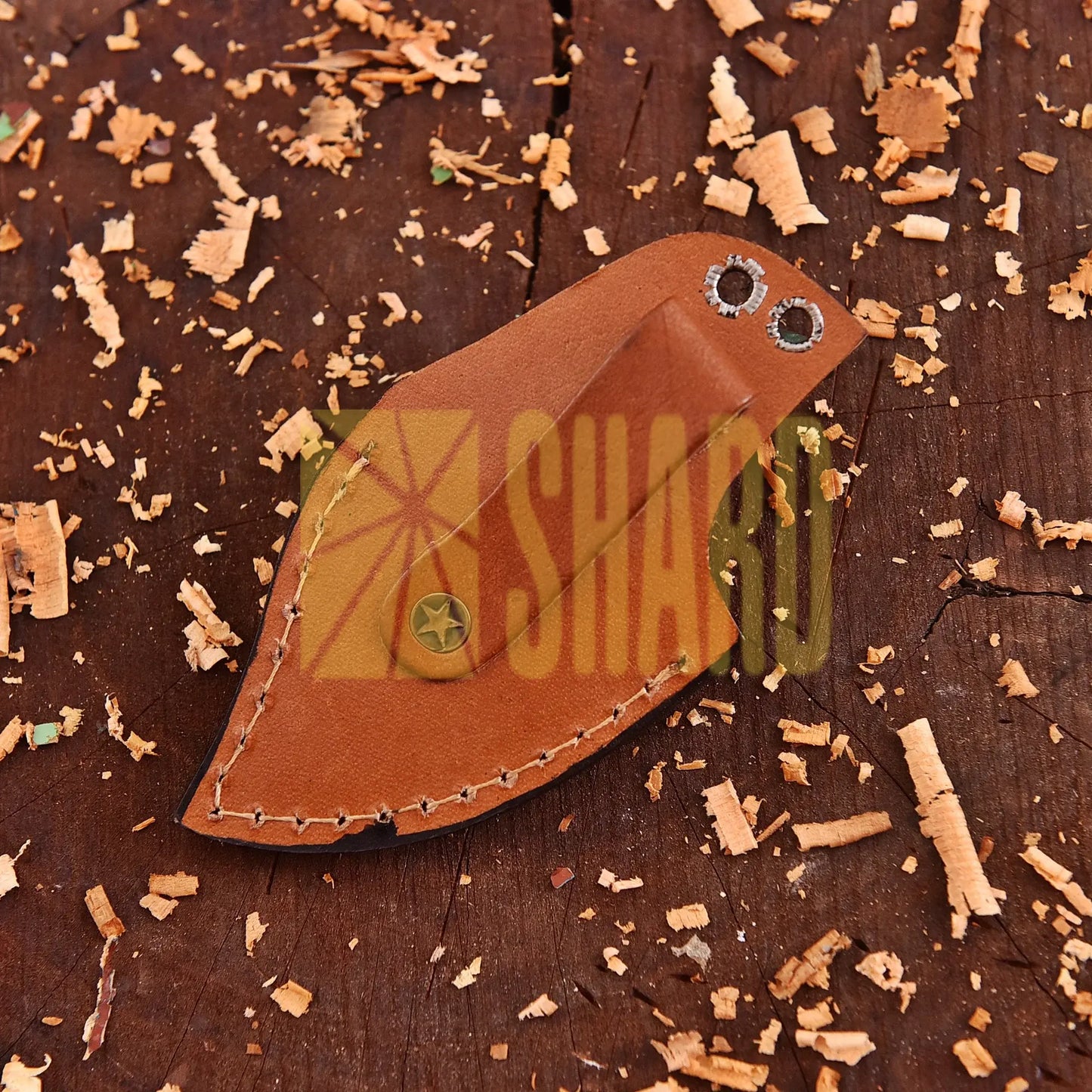 Aurora Grove Damascus Mini Collector’s Tool with orange and green resin handle