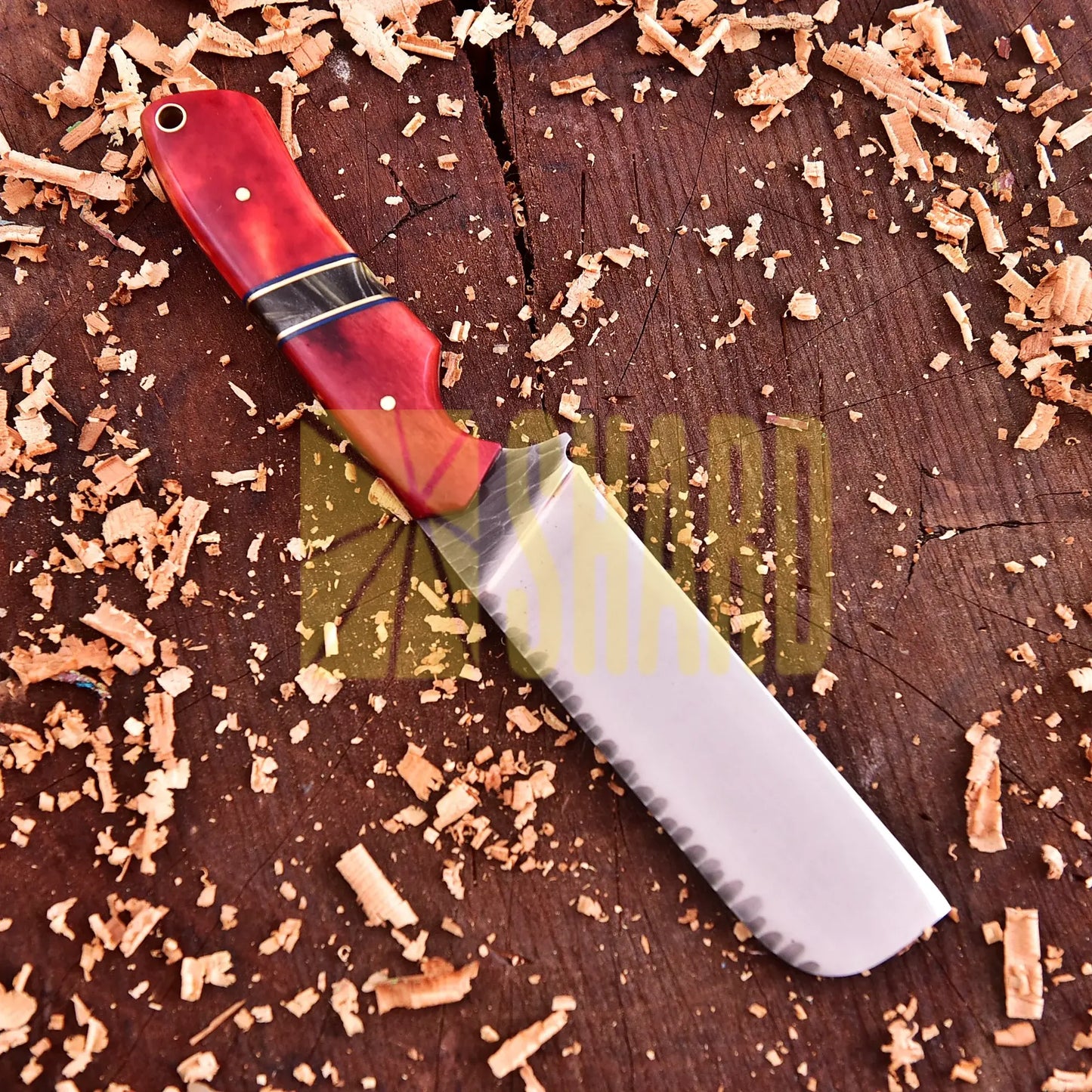 Clear steel and carbon steel kitchen tool with Glimmershard dyed bone handle – Glimmershard by Shard Blade