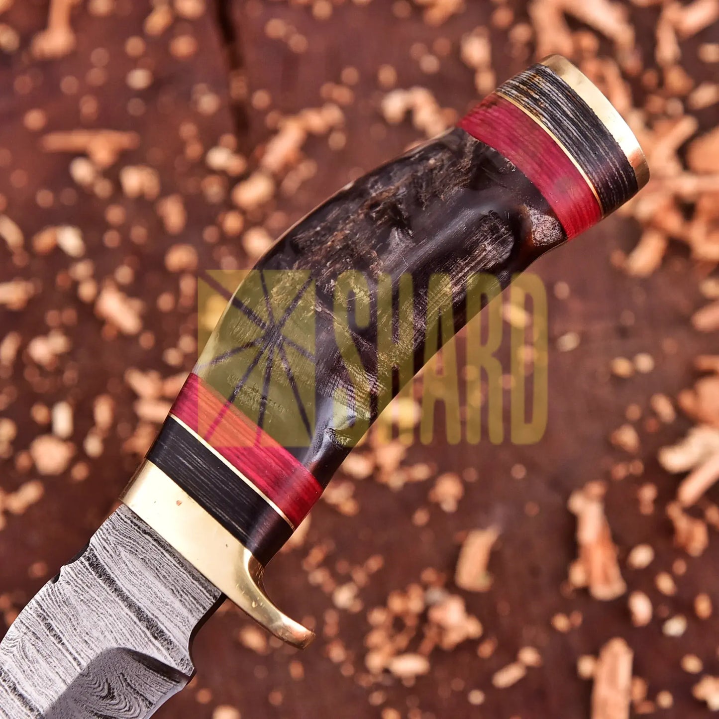 Stagcrest Damascus Mini Collector’s Tool with raindrop Damascus steel and stag handle