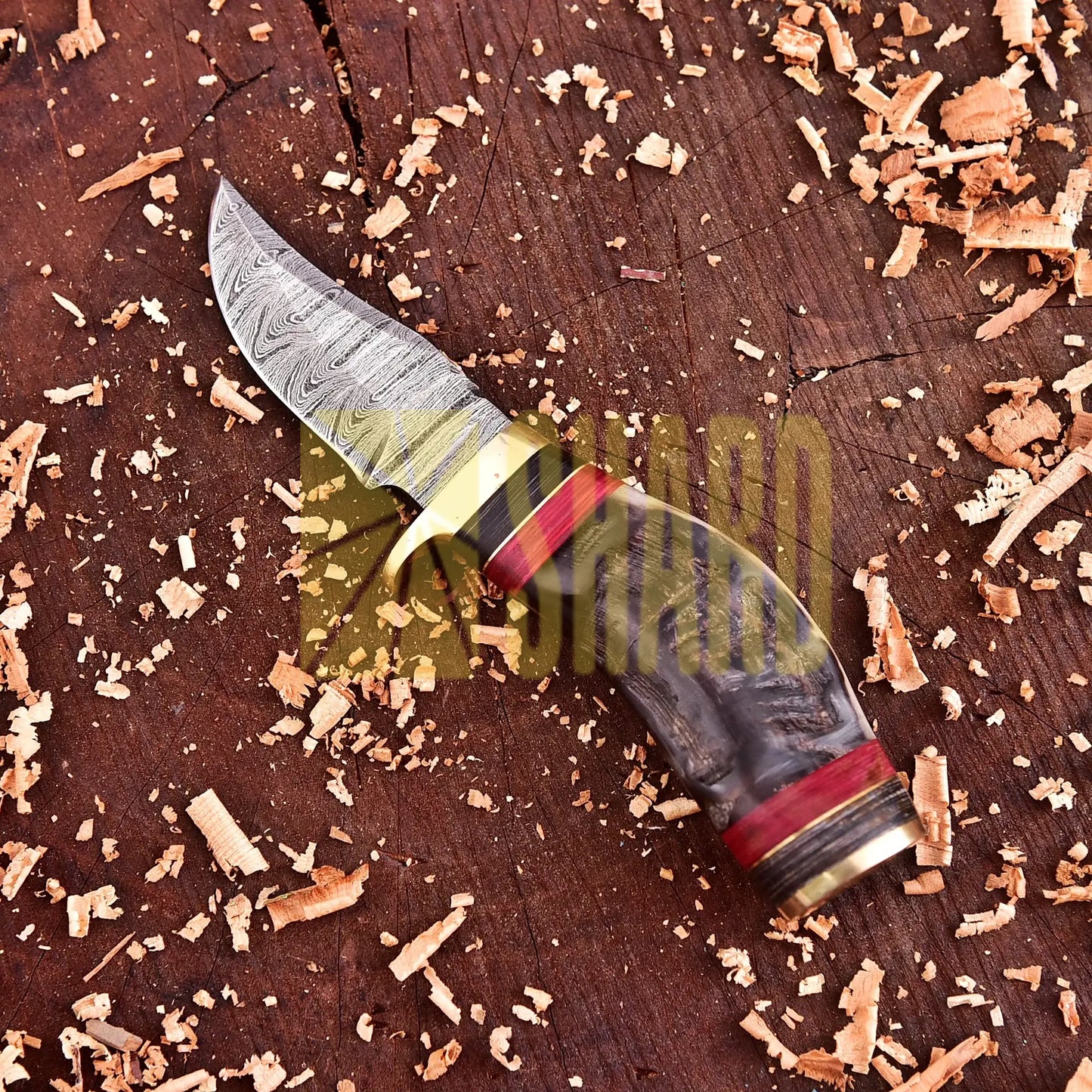 Stagcrest Damascus Mini Collector’s Tool with raindrop Damascus steel and stag handle