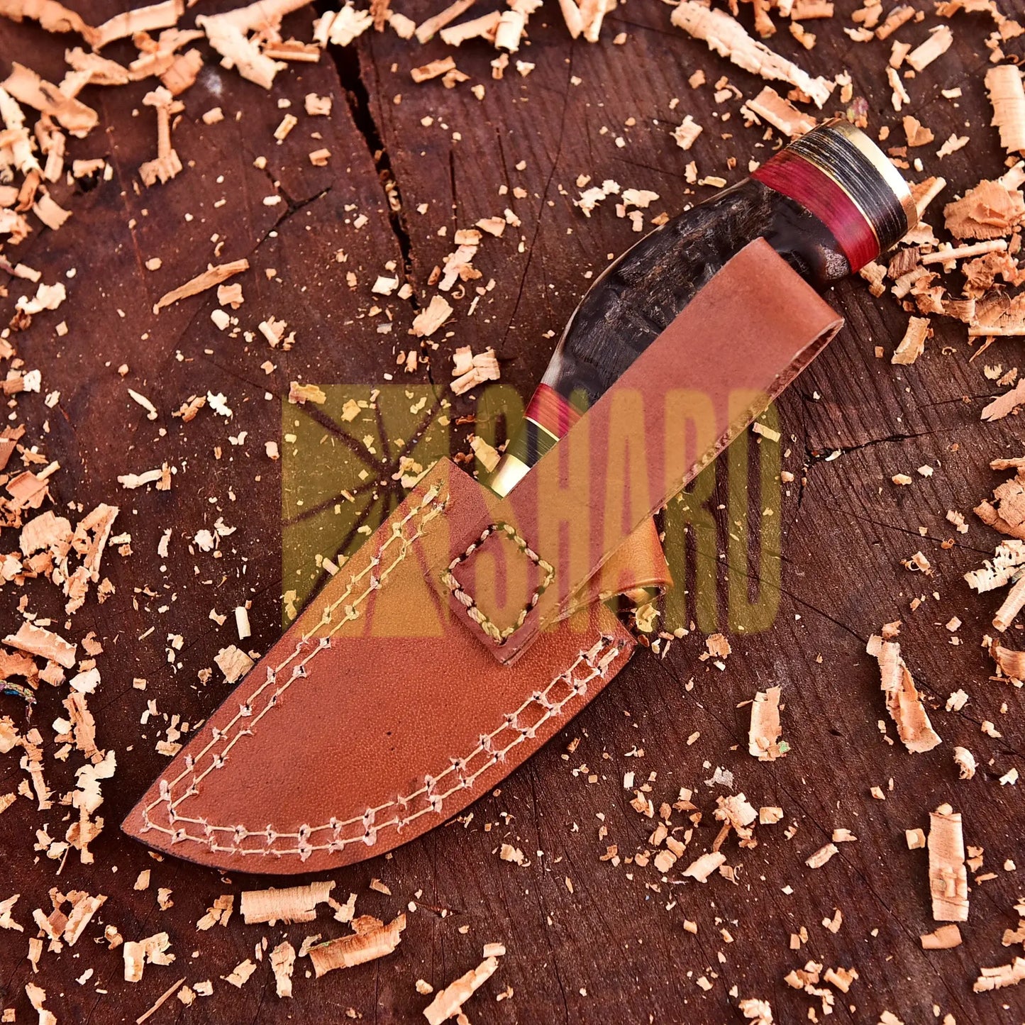 Stagcrest Damascus Mini Collector’s Tool with raindrop Damascus steel and stag handle