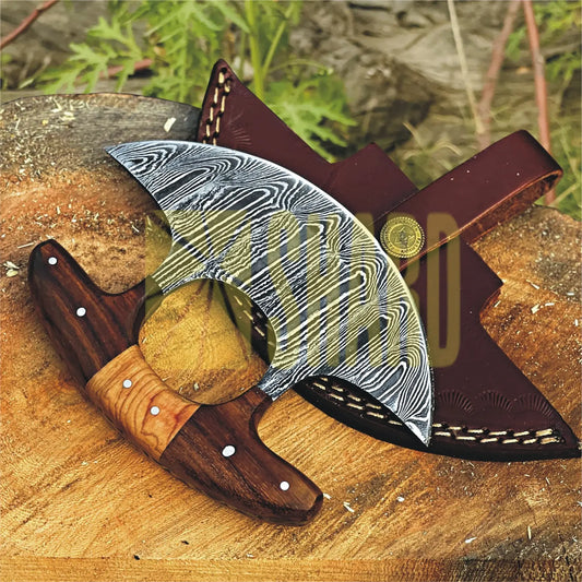 Tundra Edge Damascus Ulu Rocker – 6” Hand-Forged Pizza & Salad Chopper by Shard Blade